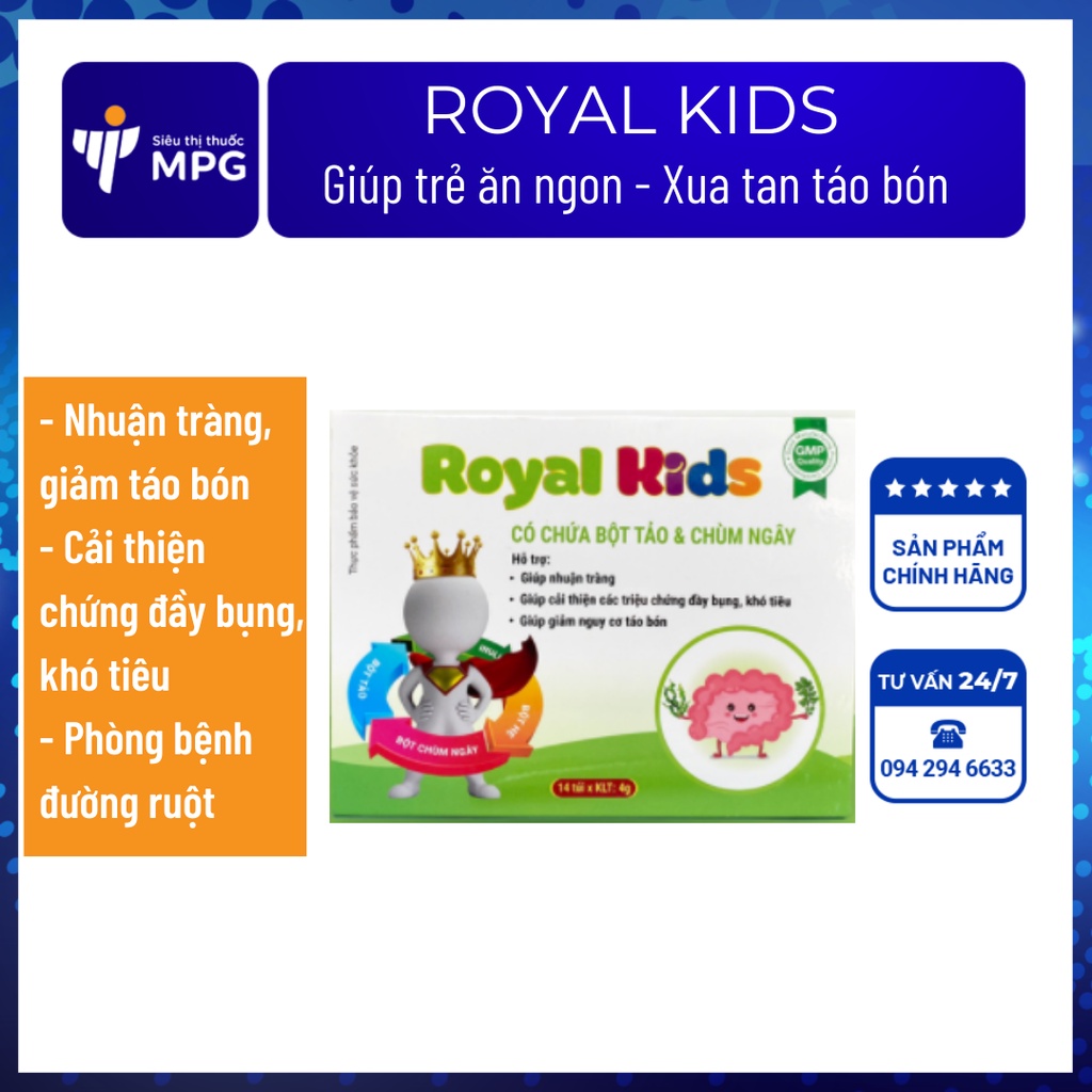Royal Kids tinh bột tảo lục & chùm ngây hộp 14 gói – Giúp trẻ ăn ngon, xua tan táo bón