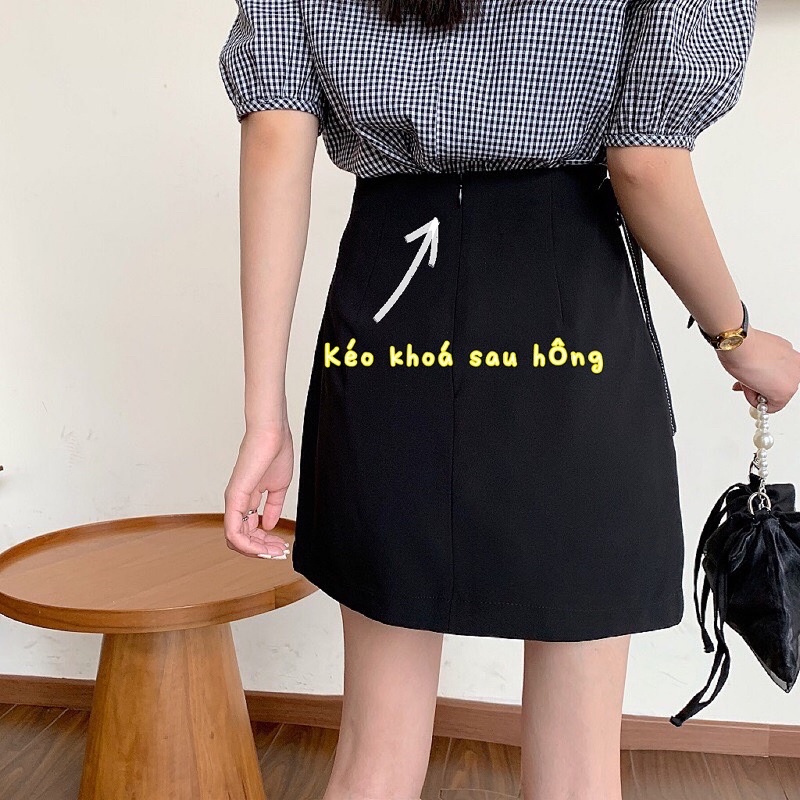 Chân váy nữ chữ a viền trần chỉ nổi Gom buộc nơ eo cách điệu thiết kế 2 lớp chất liệu thoáng mát M350 | BigBuy360 - bigbuy360.vn