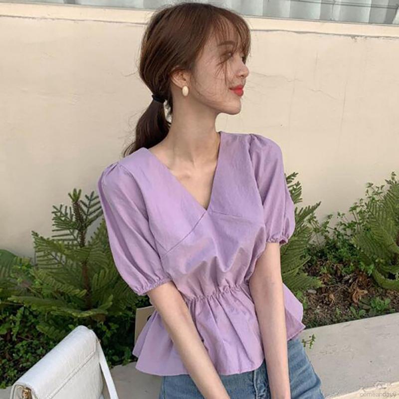 Áo Thun Cổ Chữ V Phong Cách Hàn Quốc Cho Nữ