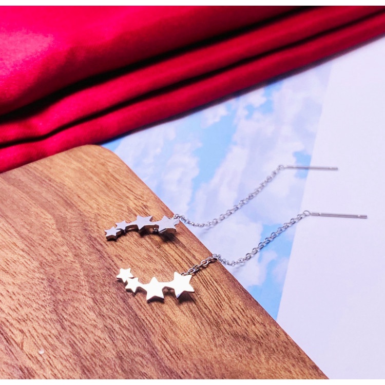 Bông Tai Nữ Titan Không Rỉ Chuỗi Dài 4 Ngôi Sao TT 4119