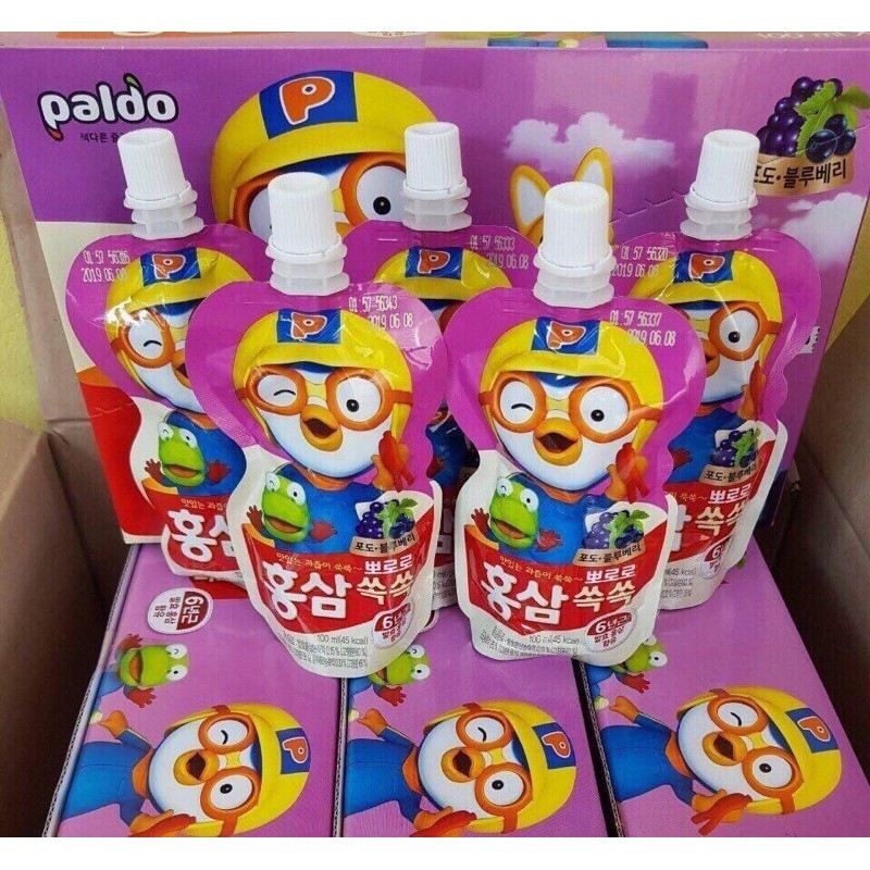 Combo 10 gói Nước Hồng Sâm Trái Cây Pororo Paldo Hàn Quốc 100ml 3 vị