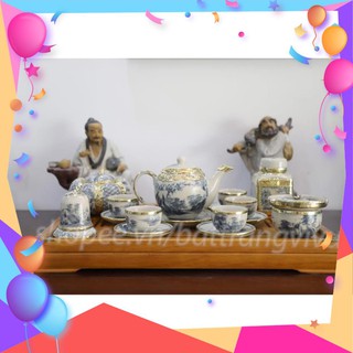 Bộ ấm chén bát tràng ⚡️𝐅𝐑𝐄𝐄 𝐒𝐇𝐈𝐏⚡️ men rạn cổ bọc đồng dáng minh long