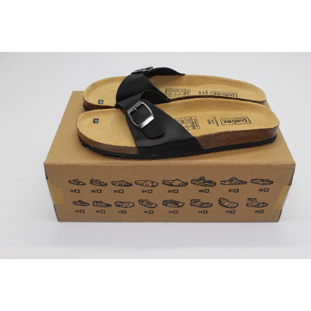 [ĐẾ TRẤU DA BÒ] Dép da bò birken quai ngang Bioline đế trấu unisex mã B08 - Bioline Official