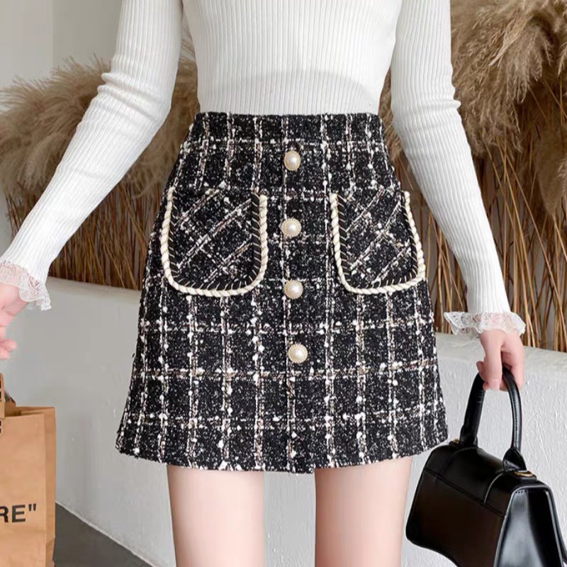 Chân Váy Dạ Tweed Chữ A Ngắn Có Quần Lót Trong 3 Cúc phong cách Hàn Quốc Okella (có ảnh-video shop chụp) | BigBuy360 - bigbuy360.vn