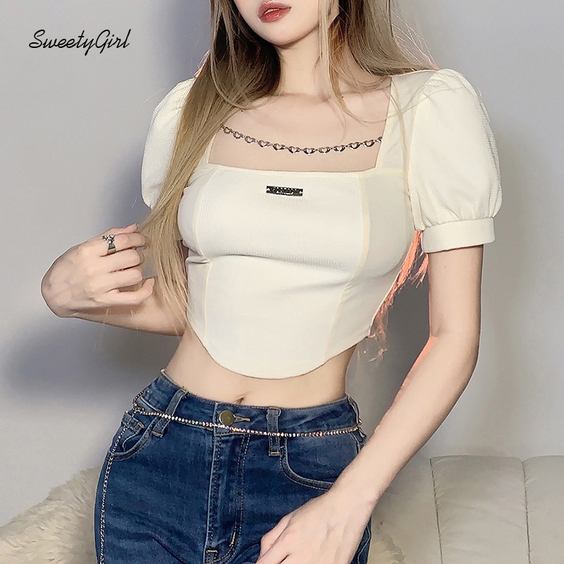 Áo Thun Ngắn Tay Dáng Ôm Cổ Vuông Màu Trơn Thời Trang Dành Cho Nữ 2022