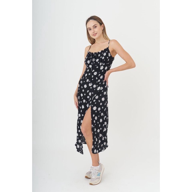 Đầm hai dây hoa dáng midi xẻ hông F 2 1 xuất khẩu - Hàng dư xịn
