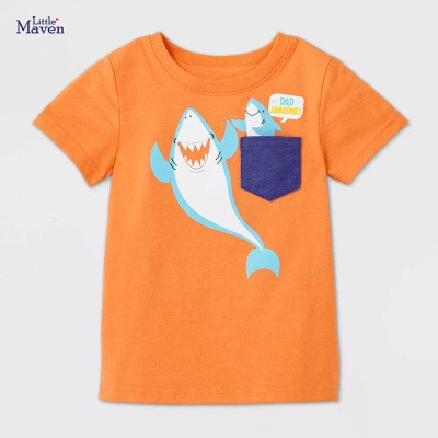 Áo thun cộc tay bé trai chính hãng LITTLE MAVEN - mẫu ATE044 ÁO MÀU CAM IN HÌNH 2 CHA CON NHÀ CÁ