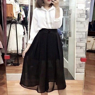 Quần ống rộng giả váy chất voan