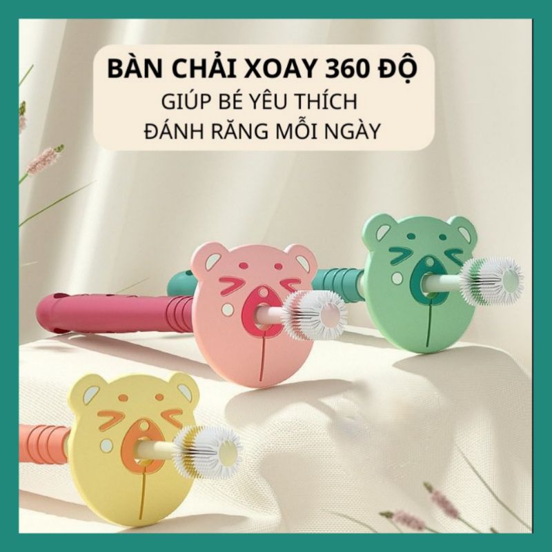 Bàn chải đánh răng 360 độ cho bé, công nghệ chống thấm khán khuẩn, chải sạch răng, lông siêu mềm bé thích thú hơn