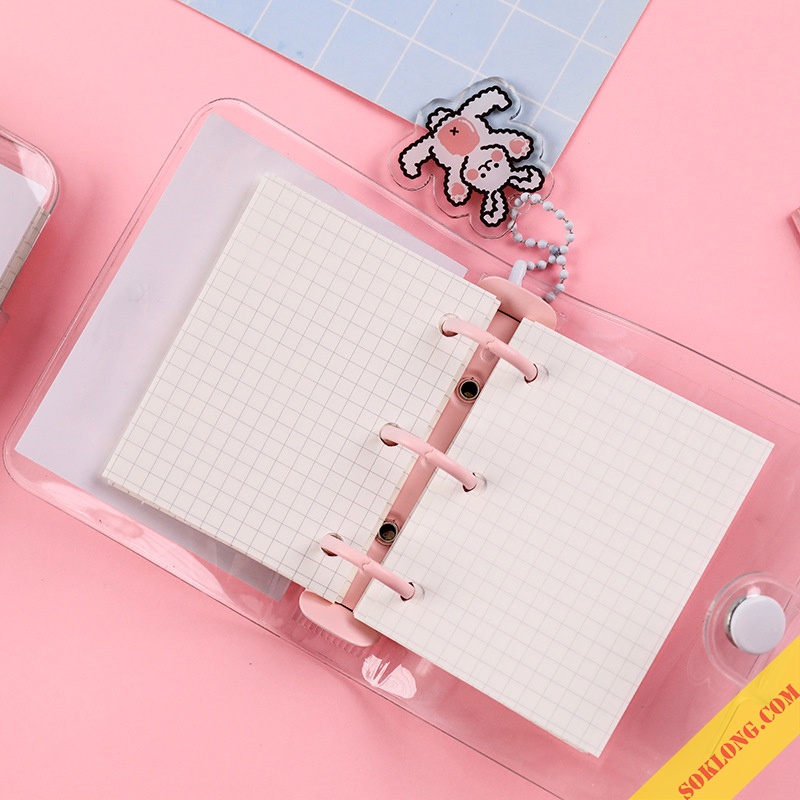 Sổ còng mini 3 chấu Pastel bìa nhựa dẻo trong suốt 6x8cm, ruột thiết kế layout sẵn