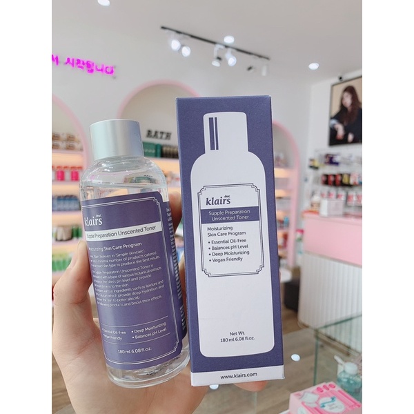 Nước hoa hồng không mùi dưỡng ẩm da và làm mềm da Klairs Supple Preparation Unscented 180ml