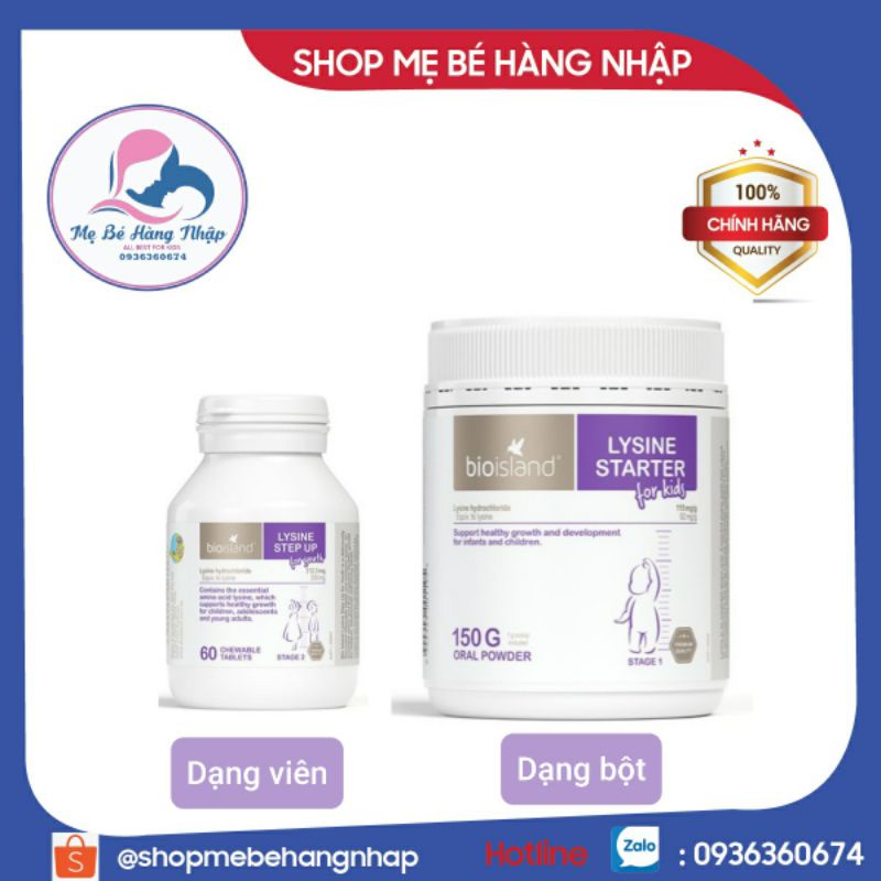 LYSINE BIOISLAND Úc giúp bé phát triển chiều cao - Dạng bột và dạng viên