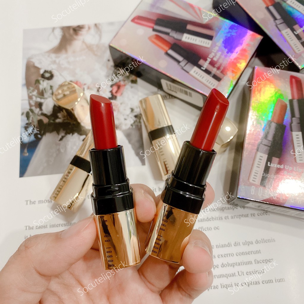 Set son Bobbi Brown Luxed Up Lipstick Duo Parisian Red và Red Velvet