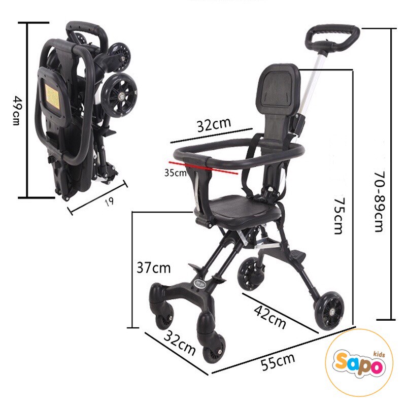 Xe đẩy cho bé,xe đẩy gấp gọn 2 chiều kèm ô đệm sapo kids