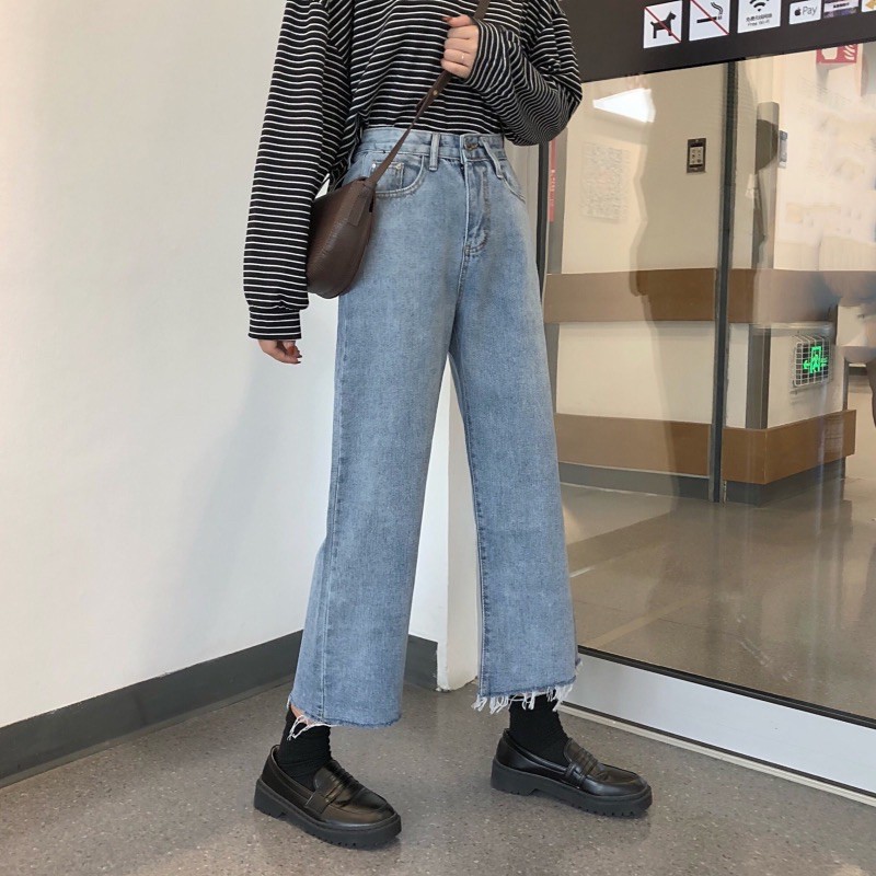 Quần jeans ống rộng không gấu giống Jennie BLACKPINK