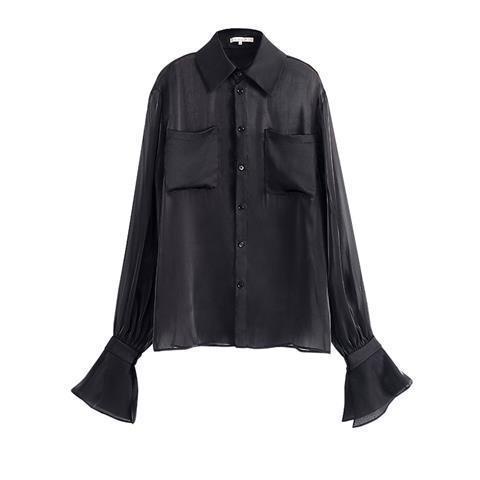 Set Áo Sơ Mi Tay Dài Phối Chân Váy Lưng Cao Màu Đen Phong Cách Retro Cao Cấp Cho Nữ