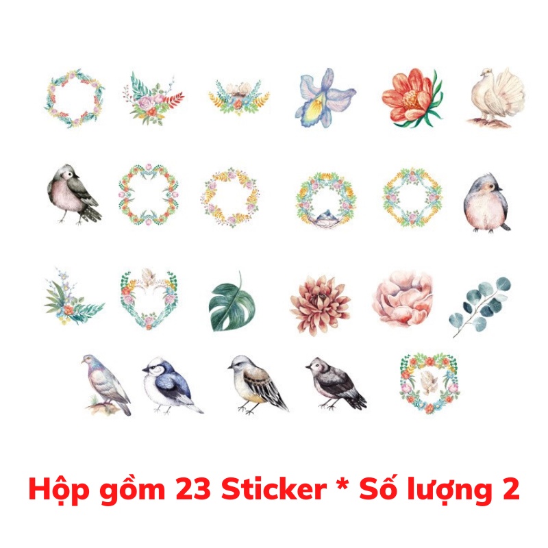Hộp 46 Nhãn Dán Thung Lũng Hoa Và Chim Trang Trí Sổ Tay Bullet Jounal Sticker Dán Mo Card