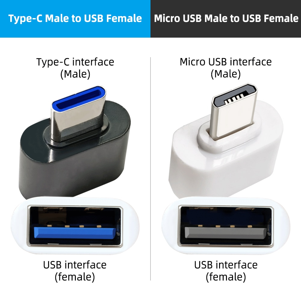 Đầu chuyển đổi Otg Micro Usb / Type-C sang cổng Usb 2.0 cho thiết bị Android chất lượng cao