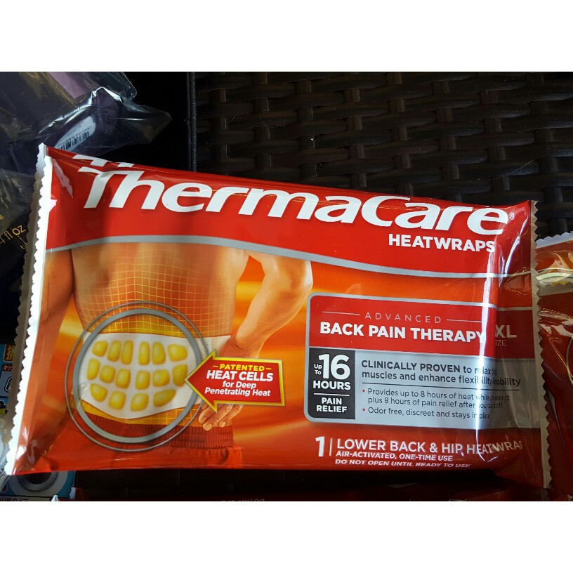 Hsd: 30.4.2025.MIẾNG DÁN NHIỆT GIẢM ĐAU LƯNG THERMACARE LOWER BACK & HIP HEAT WRAPS - SIZE L-XL - hop 2mieng/ miếng lẻ