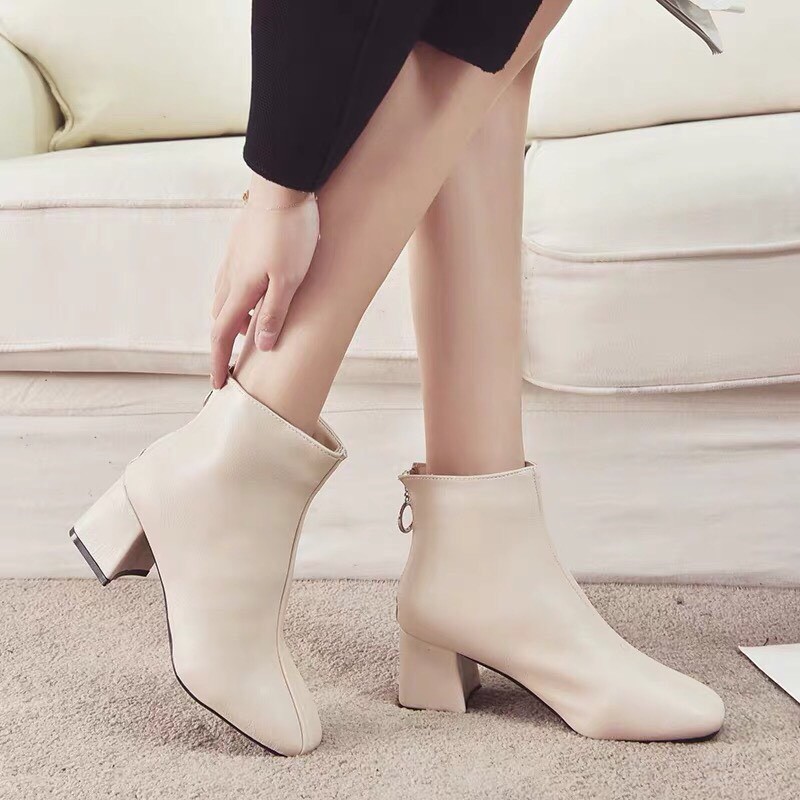 Boot Nữ Cổ Ngắn Chất Da Gót Vuông Gân Móc Khoá Sau - 8257 móc tròn | BigBuy360 - bigbuy360.vn