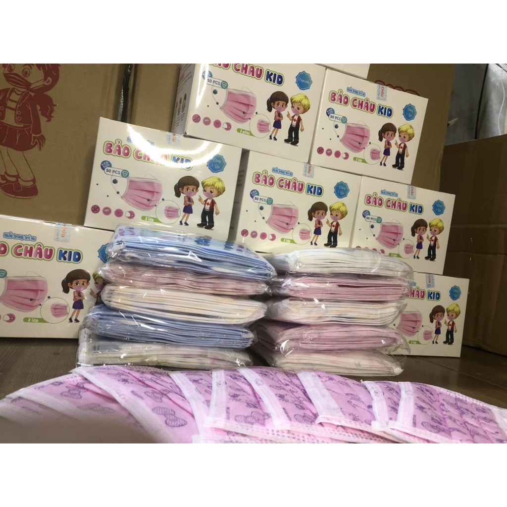 1 Hộp 50 chiếc khẩu trang y tế trẻ em 3 lớp hiệu Bảo Châu, Hàng kiểm định chất lượng