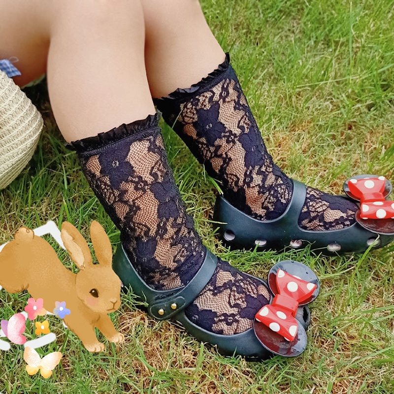 Vớ lưới dài màu đen phối ren thoáng khí thời trang mùa hè cho bé gái 1-6 tuổi chất lượng cao