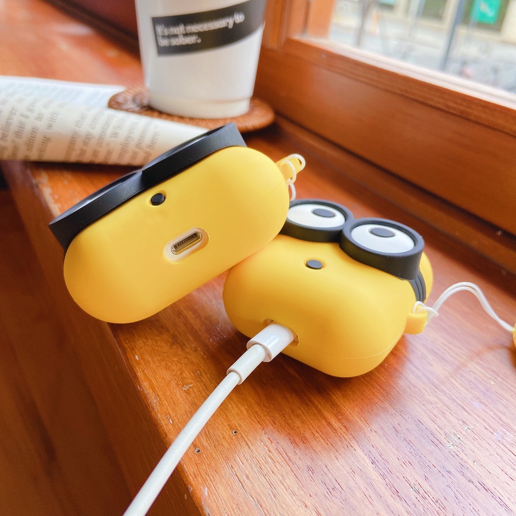 Vỏ Bọc Hộp Sạc Tai Nghe Airpods 2 Bằng Silicon Hình Minion Dễ Thương Xinh Xắn