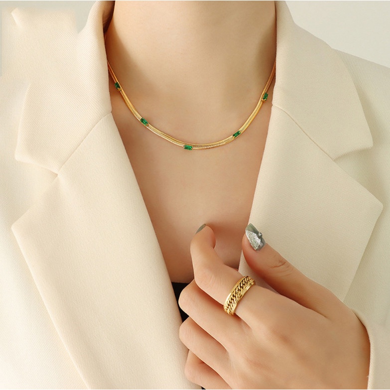 Dây Chuyền Hoặc Lắc Tay Bộ Trang Sức Mì Đính Đá Nhân Tạo Titan Ko Đen TT 4216