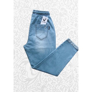 Quần jean giấy dáng lỡ, slim-boy, cạp chun mài xước nhẹ SX