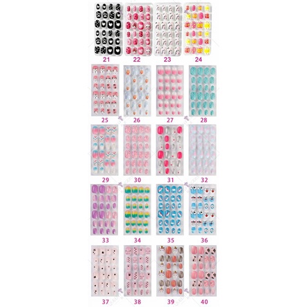 Chứng Khoán sẵn sàng Ngón Tay Thiếp Làm Móng Tay 24 Túi Nail Wearable Miếng Hoàn Thành Móng Tay Nghệ Thuật Trẻ Em của Các Bản Vá Lỗi Móng Tay Nghệ Thuật Thành Móng Tay miếng COD