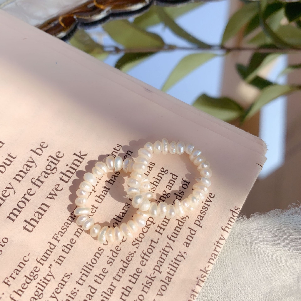 Nhẫn xỏ hạt đá ngọc trai giả phong cách thời trang Hàn dành cho nữ