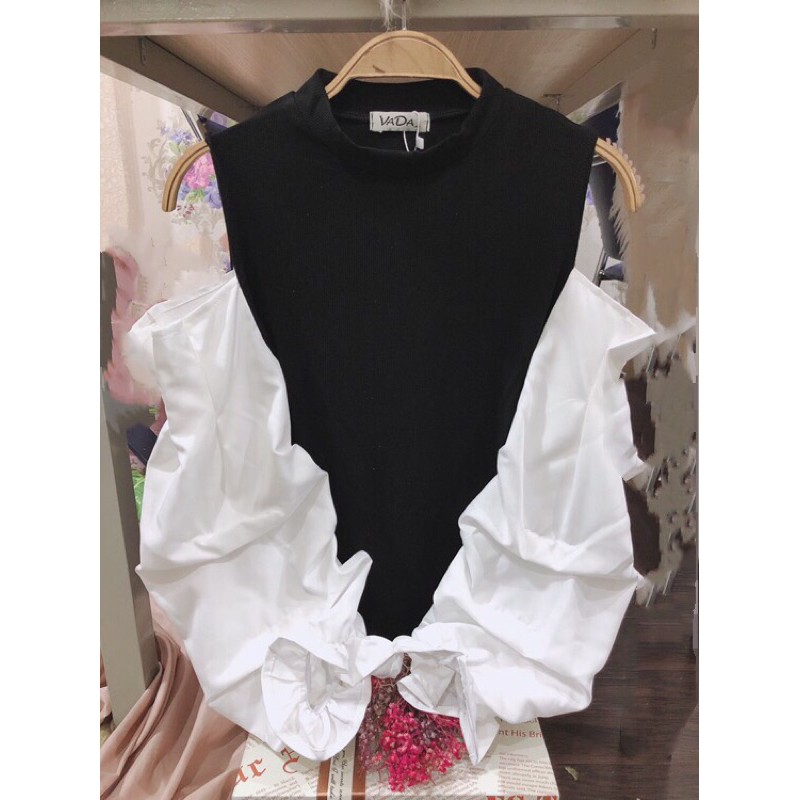 Áo thun kiểu khoét vai phối tay phồng, phong cách mới trẻ trung tươi tắn hàng đẹp mà giá rẻ tại Thời Trang VADA - AT0079 | BigBuy360 - bigbuy360.vn