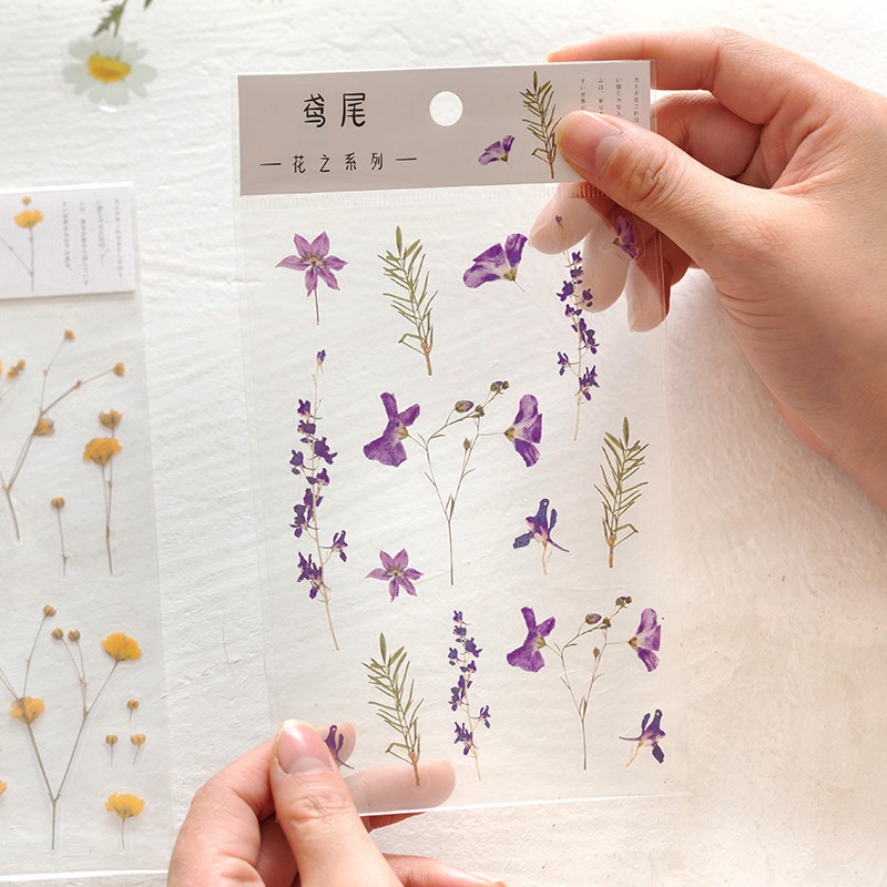 Tờ nhãn dán họa tiết hoa cỏ tươi tắn sticker dùng để trang trí sổ tay Lalunavn -A15