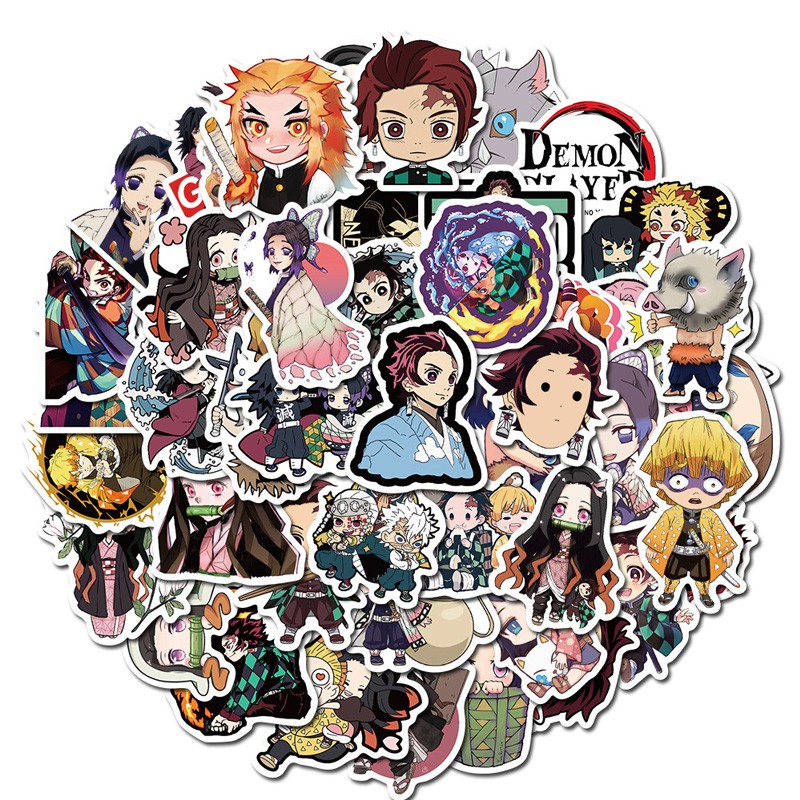 Set 50 miếng dán trang trí laptop hình nhân vật anime Demon Slayer chống thấm nước