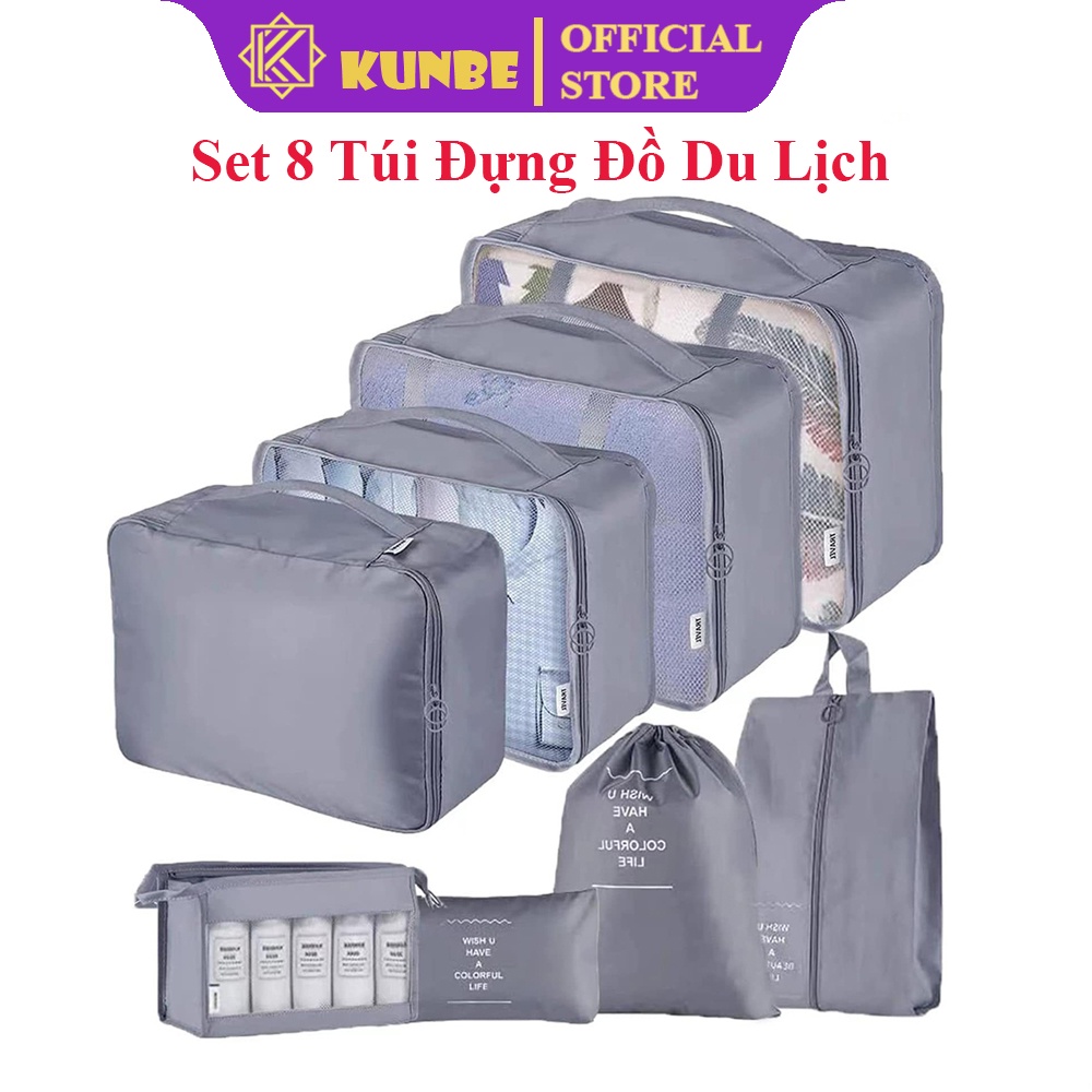 Set 8 Túi Đựng Đồ Du Lịch Cho Vali KUNBE Phiên Bản Cao Cấp Chất Liệu Dày Dặn, Siêu Tiện Lợi