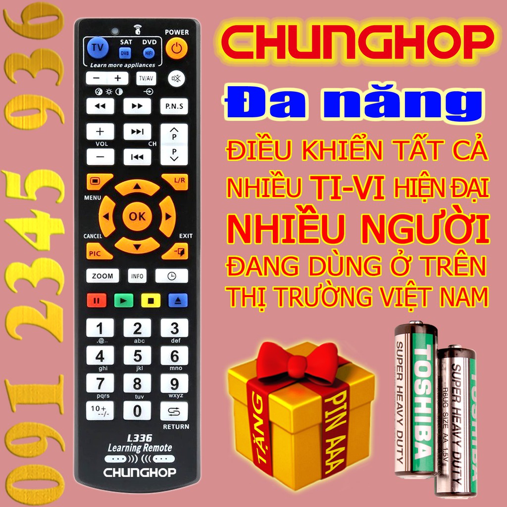 Điều khiển CHUNGHOP L336 "ĐA NĂNG" + "HỌC LỆNH" cho Tivi Smart và Thường. Đa năng TV (Mẫu số 3)