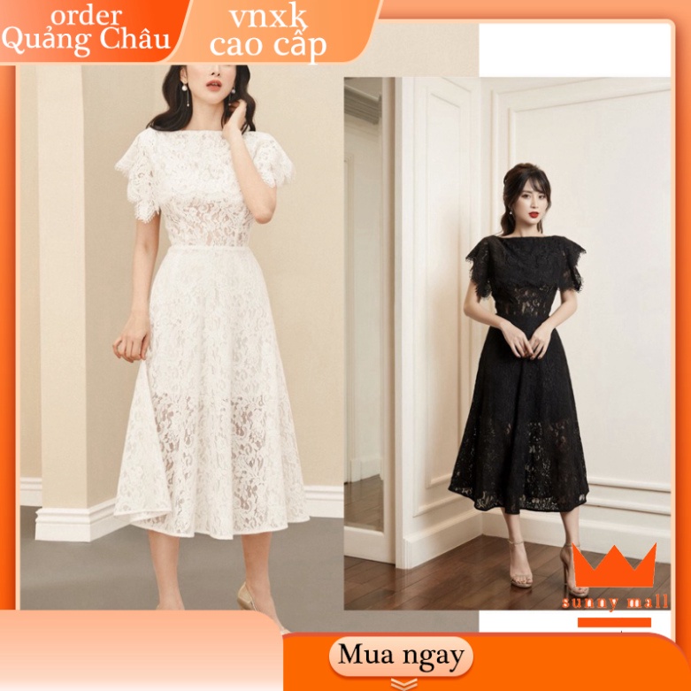 🔥Quảng Châu cao cấp🔥 Đầm dáng xòe cổ thuyền dự tiệc sang trọng Lucy Dress ladyvang cổ v chiết eo tay phồng giấu bụng