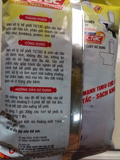 Men bể phốt, men xử lý bể phốt Tictac (gói 200g)