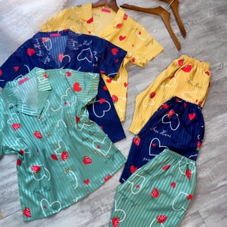 Bộ pijama gấm lụa áo cộc quần lửng cực sang