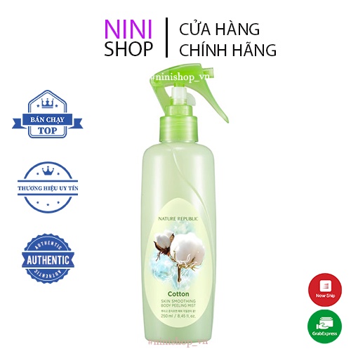 Tẩy da chết toàn thân dạng xịt Nature Republic Skin Smoothing Body Peeling Mist - Cotton 250ml - Ninishop