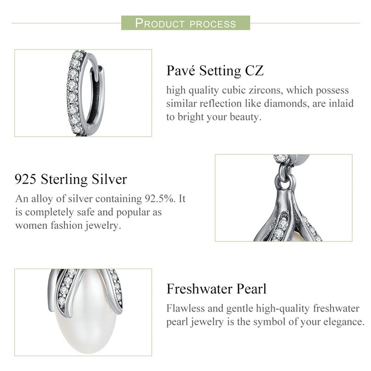 Đôi khuyên tai Bamoer bạc tạo hình hoa đính ngọc trai sang trọng cho nữ