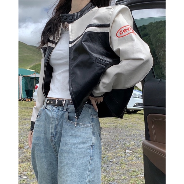 TKLIHN Áo khoác Da Ulzzang phong cách SPORTY GIRL Y2K hot TREND 2022