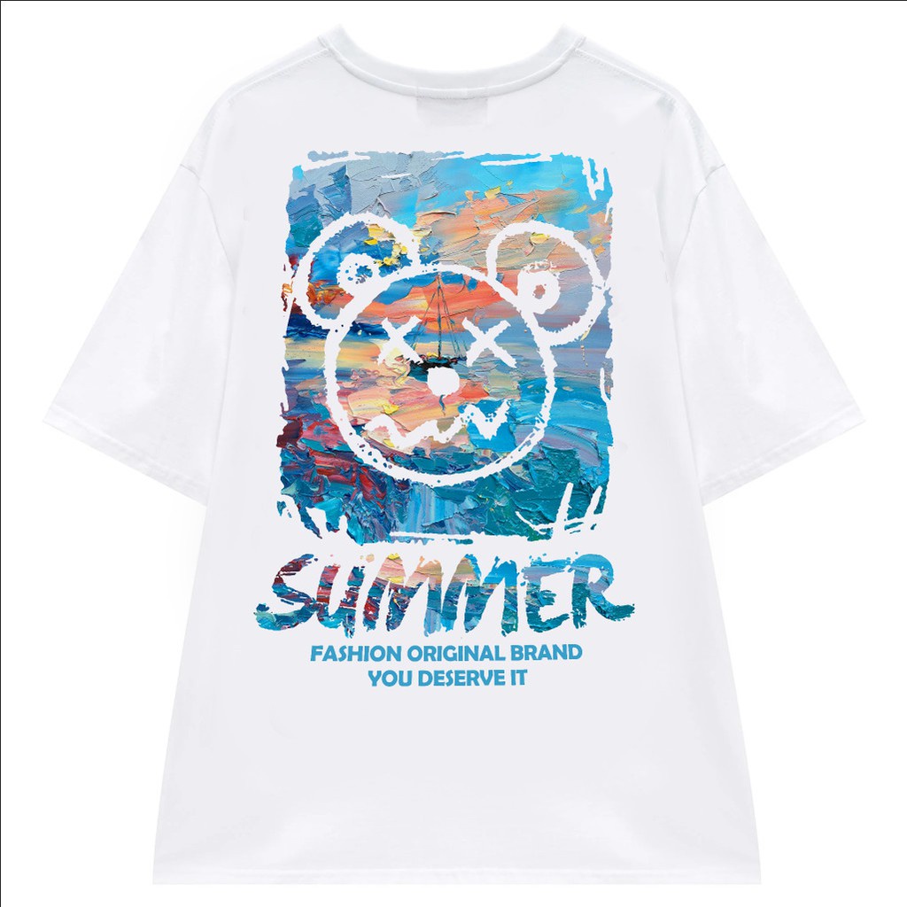 Áo thun Tee Basic Summer Bear, Tay lỡ nam nữ, áo unisex from rộng( V21 )