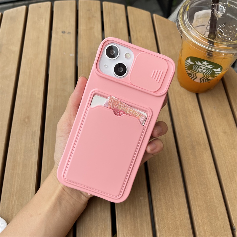 Ốp Điện Thoại Silicon Mềm Dạng Ví Trượt Bảo Vệ Camera Cho iPhone 14 Pro Max 12 11 13 Pro Max X XR XS 6 6S 7 8 Plus Mini SE
