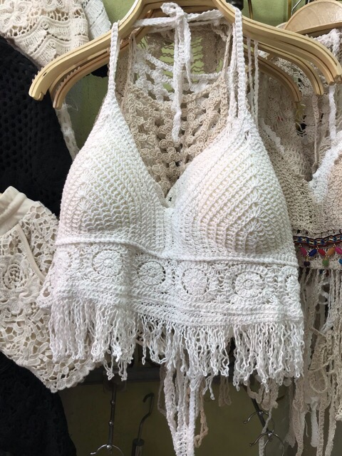 Set biển sexy - áo bra đan móc tua rua + quần ren ( có tách rời ) | BigBuy360 - bigbuy360.vn