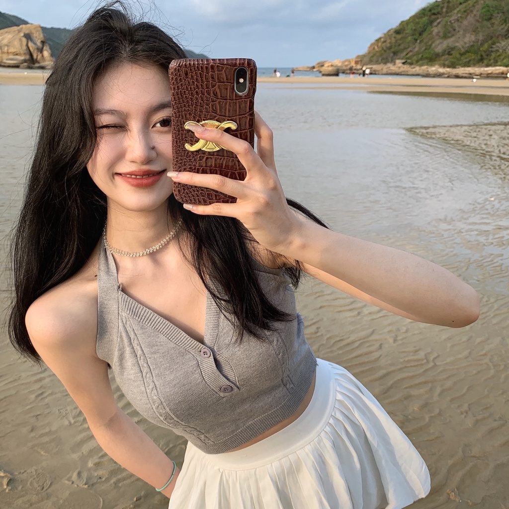 【ZHELIHANGFEI】 Áo Dệt Kim Hai Dây Quấn Ngực Gợi Cảm