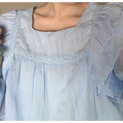 Áo sơ mi bánh bèo xanh Triệu Lộ Tư