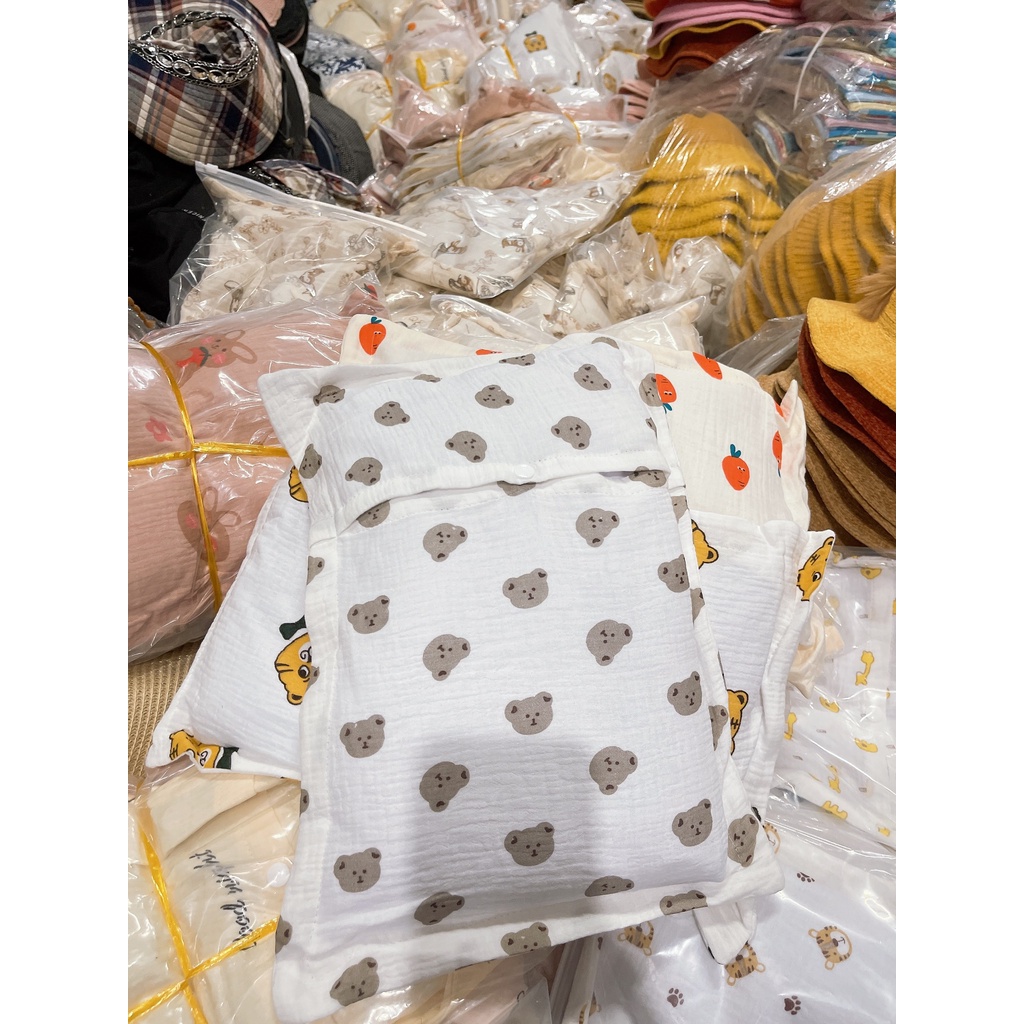Gối bông xô muslin Be 27x45x1,5cm cho bé sơ sinh (TÚI ZIP)
