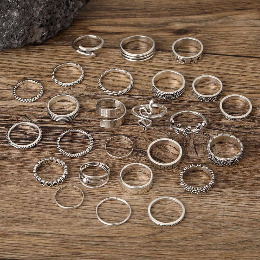 IF ME Bộ 25 Nhẫn Bạc Hình Rắn/Trái Tim/Chiếc Lá/Chiếc Lá Kiểu Cổ Điển Thời Trang Cho Nữ