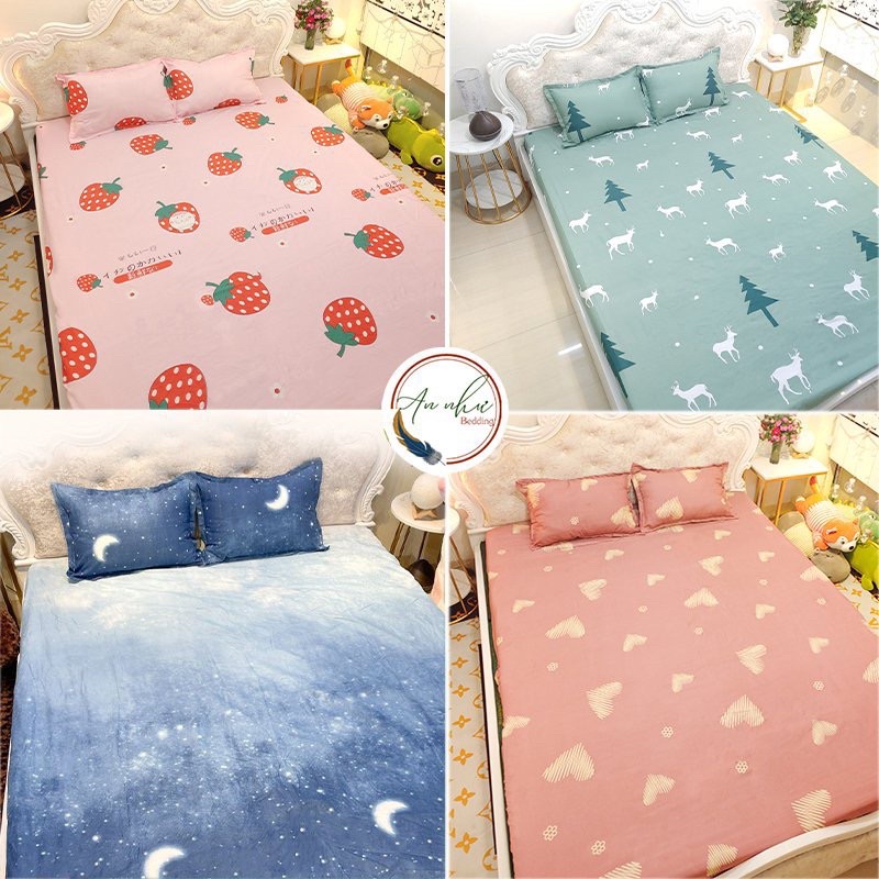 Bộ ga gối 💖m6/m8💖 drap giường poly, ga trải giường + 2 vỏ gối nằm đơn giản An Như Bedding